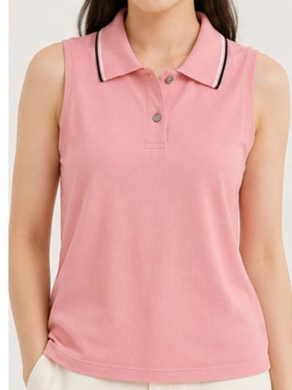Women’s Pink Polo Tank with Contrast Collar Trim
